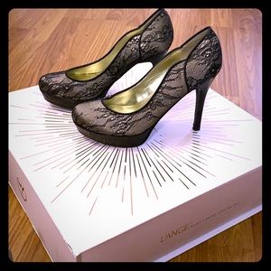 Black and gold lace heels
